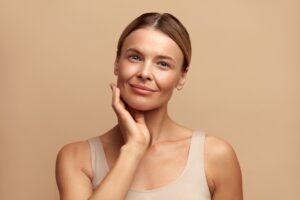 A woman smiling after microneedling with PRP in Cincinnati, OH